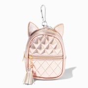 metallic rose gold cat ears mini backpack keychain