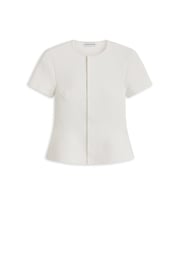 CREPE KNIT SHORT SLEEVE PEPLUM JACKET - WHITE