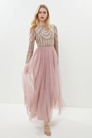 Coast Honoured Long Sleeve Sequin Bodice Tulle Skirt Maxi Bridesmaid Dress