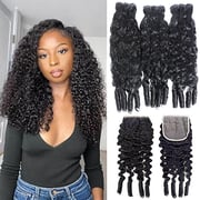 Lumiere Natural Black Burmese Curly 3 Bundles with 4x4 Lace Closure Burmese Human Hair Extension