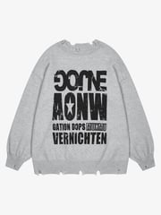 Letter Print Ripped Crew Neck Sweater