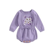 Louisa Floral Knit Romper - Purple