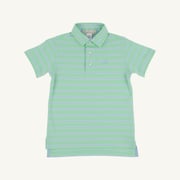 Prim & Proper Polo & Onesie - Grace Bay Green, Beale Street Blue, & Worth Avenue White Stripe with Beale Street Blue Stork