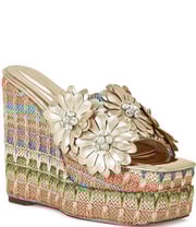Azalea Wang Moyna Floral Embellished Platform Wedge Sandals