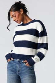 Striped Knit High Neck Sweater