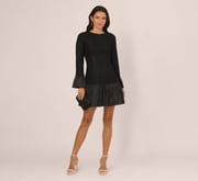 Long Sleeve Drop Waist Lace Dress In Black
