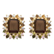 10.31 TCW Emerald-Cut Genuine Smoky Topaz and CZ Accent Halo Earrings Gold-Plated 