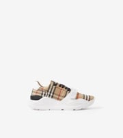 Check, Suede and Leather Sneakers in Archive beige - Men | Burberry® Official