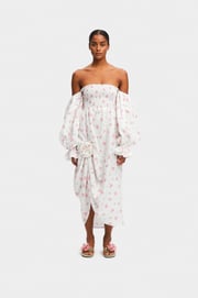 Atlanta Linen Dress with Rose Detail in Roses