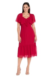 Elegant Midi Chiffon Dress with Ruffle Top and Chiffon Caplet