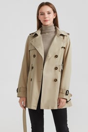 3/4 Double-Breasted Short Trench
