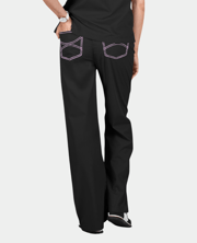 Limited Edition Scrub Pants | Black with Purple, Lilac and Teal Striped Tie