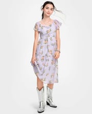 Tween Girls Floral Midi Tiered Dress - Purple