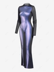 Women's Sexy Mock Neck Long Sleeve 3D Body Print Thumb Hole Maxi Bodycon Dress