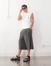 Weekday loose fit long tailored shorts in grey stripe
