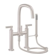 California Faucets 0808-37.18-SN San Elijo 17 1/2" Contemporary Deck Mounted Quad Arc Spout Tub Filler with Handshower With Flow Rate: 1.8 GPM And Handles: 37 Series Handle And Finish: Satin Nickel