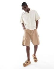 Jack & Jones baggy fit carpenter shorts in tan