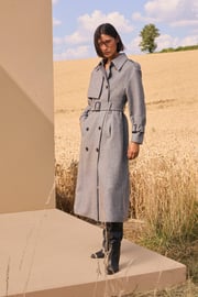 Herringbone Wool Belted Trench Tailored Maxi Coat | Karen Millen