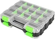 Tool Box with Transparent Lid, Double Side 34-Compartments Organizer Box with Removable Dividers for Hardware, Screws, Bolts, Nails, Beads, Jewelry and Fishing Accessories, Green, 1 Pack