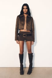 Hayes Faux Suede Collared Jacket - Chocolate