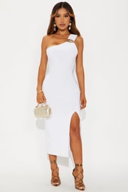 Olivia One Shoulder Sleeveless Midi Dress - White