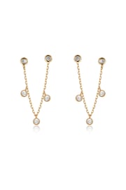 Double Piercing Multi-Crystal Dangle Earrings