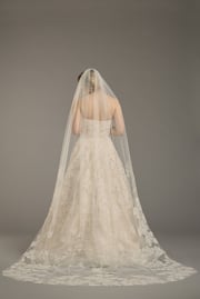 Beaded Etched Floral Applique Cathedral Veil