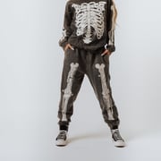 Adult Unisex Joggers - Cream Skelly on Washed Black Denim