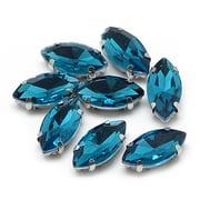Sew on Rhinestone, Multi-strand Links, Glass Rhinestone, with Platinum Tone Brass Prong Settings, Garments Accessories, Faceted, Horse Eye, Teal, 14.5x4x4mm, Hole: 0.8~1mm