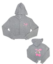 Firehouse Grey + Pink Cherry Bow Zip Up Hooded Sweatshirt- Size 14