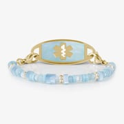 Avalon Beaded Stretch Medical ID Bracelet in Blue Mother of Pearl and Gold