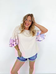 Lacy Flutter Sleeve Ribbed Top