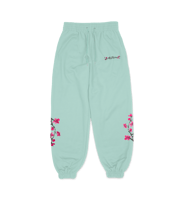Teal Cherry Blossom-Embroidered Cotton Sweatpants
