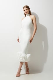 Figure Form Bandage Ruffle Hem Halter Knit Midi Dress | Karen Millen