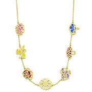 Gold Plated Enamel Birthmonth Flower Station Necklace