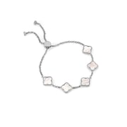 Crystal Heart Bangle & Multi Pearl Clover Bracelet Set (Silver)