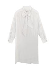 The Marion Cotton Poplin Tie Neck Dress- White