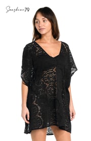 Sunshine 79 Chillin' Crochet V-Neck Caftan Cover Up - Black - FINAL SALE