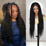 Authentic Glueless Full Lace Braided Wig Small Knotless Boho Island Twist Deep Bulk 1B 32" BW Unit16