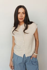Piper Short Sleeve Cardigan in Oatmeal