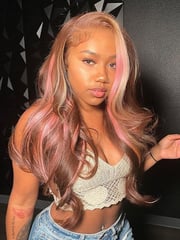 Pink Balayage Side Part Body Wave Lace Wig | Brown Hair with Blonde and Pink Highlights Pre-Everything Wigs