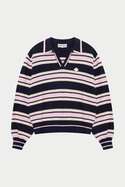 STRIPE KNITTED POLO SWEATSHIRT - NAVY