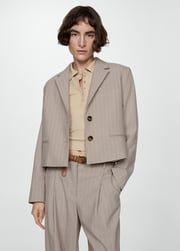 Cropped pinstripe jacket - Women | MANGO USA