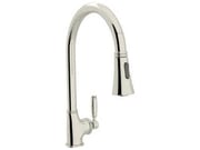 Rohl Gotham Polished Nickel High-Spout Pull-Down Kitchen Faucet with Lever Handles