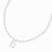 silver beaded bubble initial pendant necklace - b