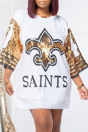 White Casual Patchwork Sequins O Neck Dresses