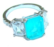 Wonderland  3.5 carat Paraiba Tourmaline .925 Sterling Silver Handcrafted Ring size 6