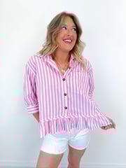 Candy Stripe Ruffle Hem Shirt