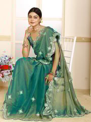 Anouk Women Green Embroidered Tissue Saree