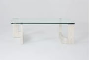 Neptune Natural Wood Glass Top Rectangle Coffee Table